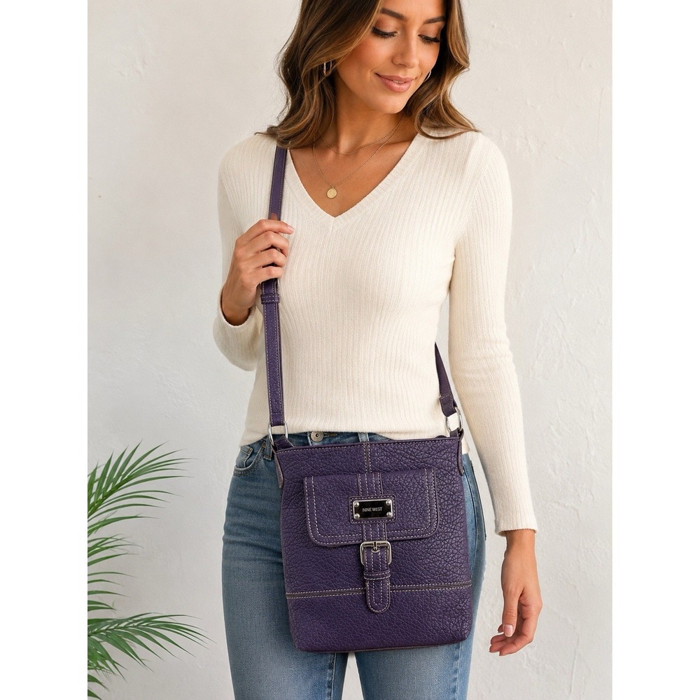 Nine West Purple Crossbody Bag Faux Leather Adjustable Strap Everyday Purse